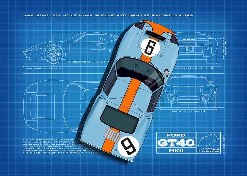 GT40 Le Mans 1968 Blauwdruk van Theodor Decker