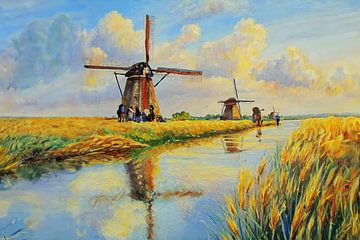 Mühlen im Polder (Nordholland) von Cor Schouten