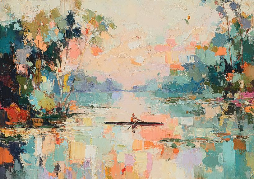 Man in a canoe on a calm lake by Niklas Maximilian