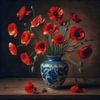 Nature morte coquelicots rouges dans un vase sur Jessica Berendsen