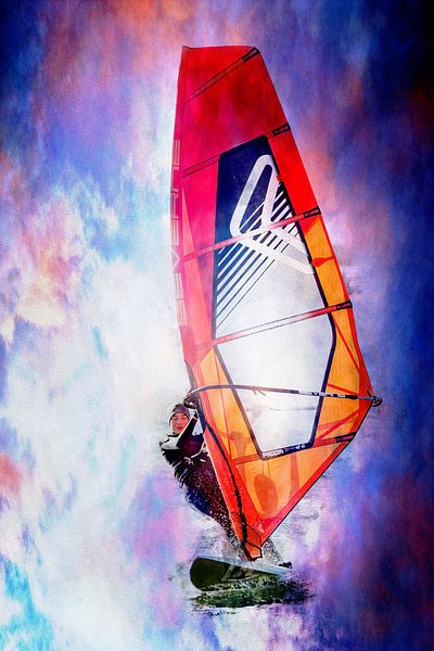Kleurrijke windsurfer (kunst) van Art by Jeronimo