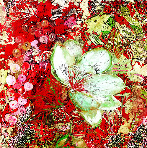 Flower with grapes with red background