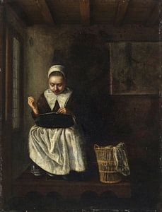 Ein Mädchen beim Nähen, Nicolaes Maes