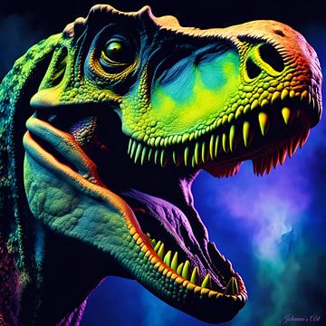 Neon/Zwart licht A rt van een dinosaurus4 van Johanna's Art