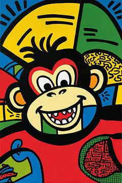 Vrolijke kleurrijke pop-art aap van Art & Soul Creations