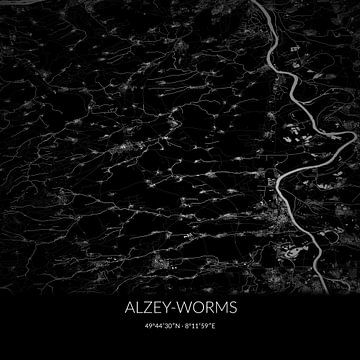 Carte en noir et blanc d'Alzey-Worms, Rhénanie-Palatinat, Allemagne. sur Rezona