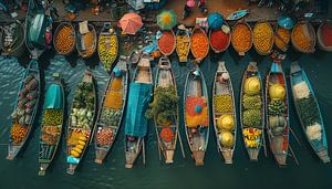 Künstlerisches Panorama des vietnamesischen Bootsmarktes