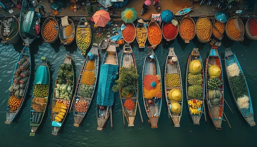 Künstlerisches Panorama des vietnamesischen Bootsmarktes von TheXclusive Art