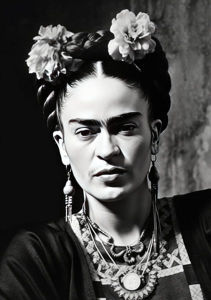 Frida Poster Print Schwarz und Weiß von Niklas Maximilian