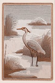 Japandi: Heron in a reed landscape with a Japanese embroidery look by Studio Pieternel