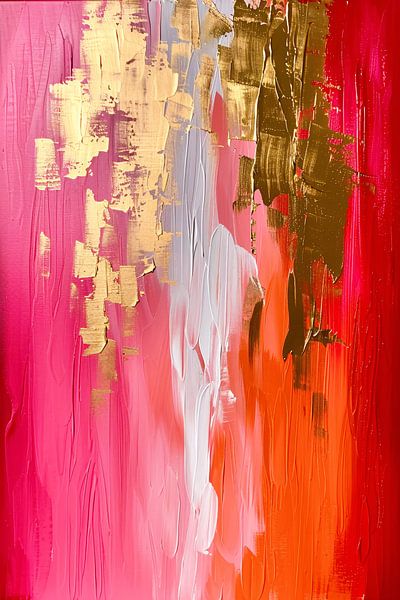 Abstract Expressionist Painting with Red and Gold Tones by Art & Soul Creations