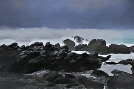 'Tempestuous' - Rocks and Storm - New Zealand - South Island - Kaikoura - Digital Art by VenVision Art