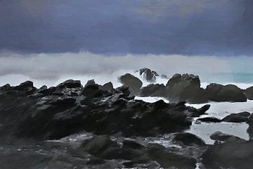 'Onstuimig' - Rotsen en Storm - Nieuw-Zeeland - Zuidereiland - Kaikoura - Digitale Kunst van VenVision Art