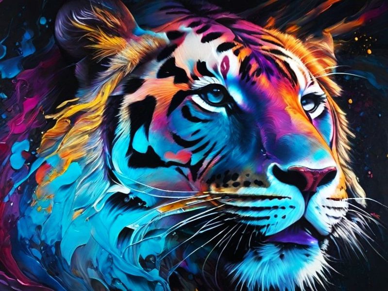 Tiger Kopf als farbige Malerei von A.D. Digital ART