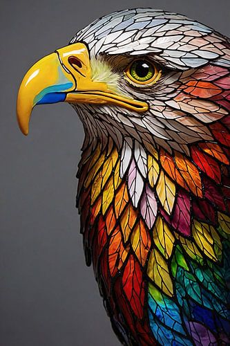 Mozaïek Adelaarshoofd in Levendige Kleuren