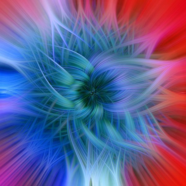 Bloem van licht. Abstract Geometrisch Vuurwerk. Blauw en rood. van Dina Dankers