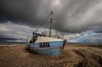 Pêcheur côtier sur la plage de Thorup, Danemark