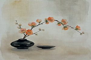 Japandisches Stillleben: Vase mit elegantem Blütenzweig