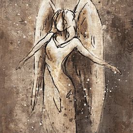 Vintage-Engel-Poster | Geschlechtsneutrale spirituelle Wanddekoration | Beigefarbene Engel-Illustration von Emiel de Lange