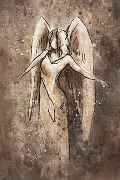 Vintage Angel Poster | Neutral Spiritual Wall Art | Beige Angel Illustration by Emiel de Lange