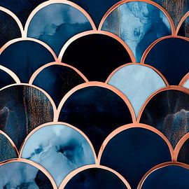 Elegant waves in blue and gold by Poster Art Shop