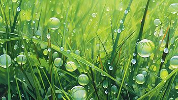Tautropfen auf Gras, abstrakt