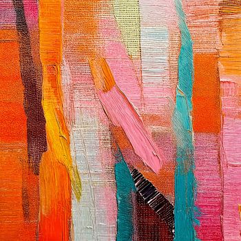 Kleurrijk Modern Abstract in Oranje, Roze en blauw - 2