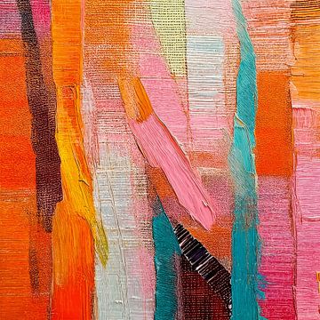 Art abstrait en orange, rose et bleu - 2 sur Studio Pieternel