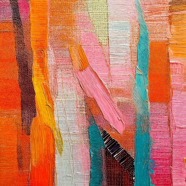 Abstract art in Orange, Rose and blue - 2 by Studio Pieternel