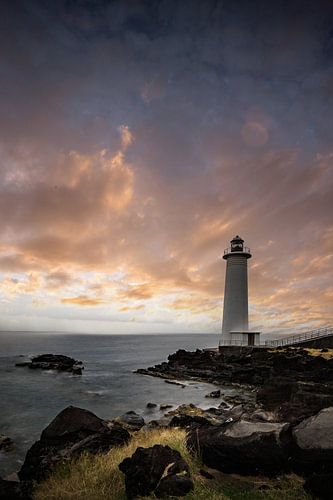 Vuurtoren bij zonsondergang, Le Phare du Vieux-Fort, Guadeloupe