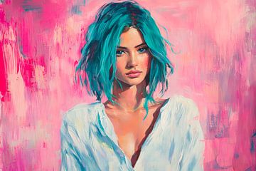 Portrait féminin sur fond coloré sur Poster Art Shop