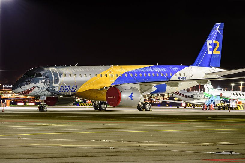 Embraer E190-E2 test aircraft at Schiphol-East (PR-ZGQ). by Jaap van den Berg
