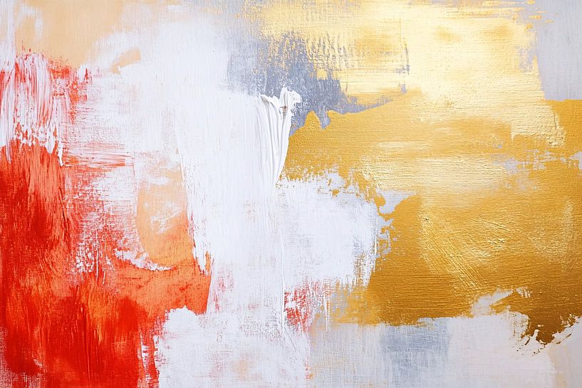 Abstrakte Malerei in Gold mit Rot von Art & Soul Creations
