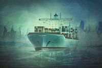 Container Vessel at River Elbe