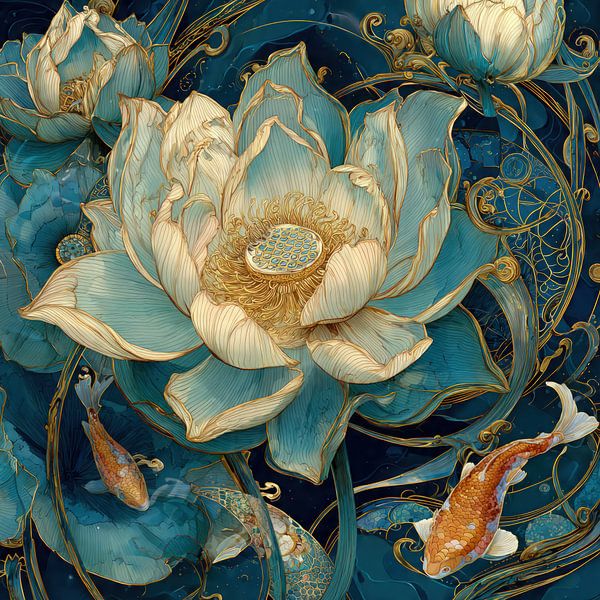 Koi and the Turquoise Lotus by Yaya's
