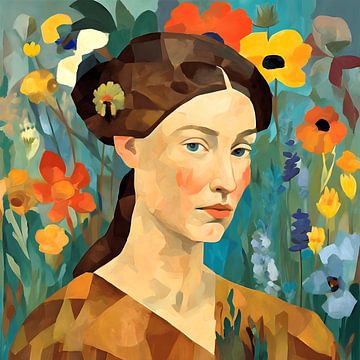 Vrouw met wilde bloemen van Gert-Jan Siesling