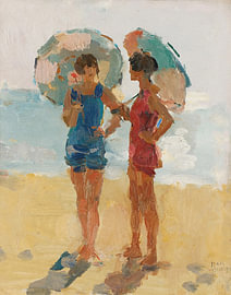 Met parasol op het strand, Viareggio, Isaac Israels