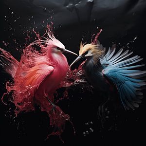 Bird fight with colour explosion by Karina Brouwer