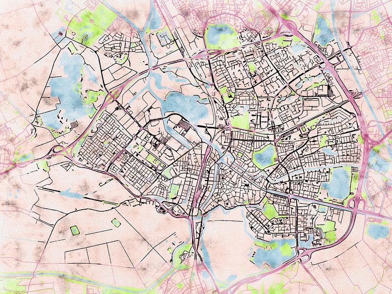 Karte von Den Bosch im stil 'Soothing Spring' von Maporia