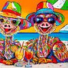 Sirops du coucher du soleil : Ostrich Adventures sur Happy Paintings / Renata Rolefes