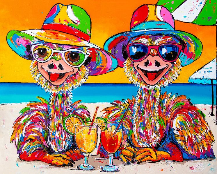 Sunset Sips: Straußenabenteuer von Happy Paintings / Renata Rolefes