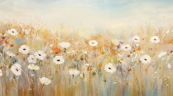 Champ de fleurs bleu ocre pastel