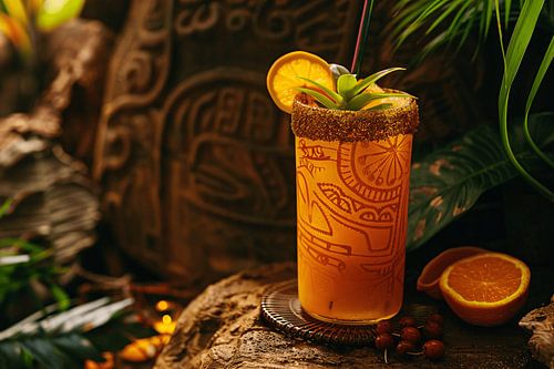 Verre de jus d'orange sur un rocher