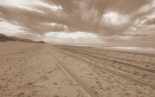 Zeeland beach in sepia