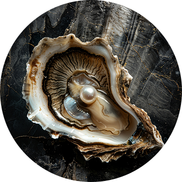 Oester met een glinsterende parel met stijlvolle achtergrond van Digitale Schilderijen
