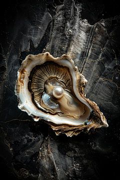 Oester met een glinsterende parel met stijlvolle achtergrond van Digitale Schilderijen