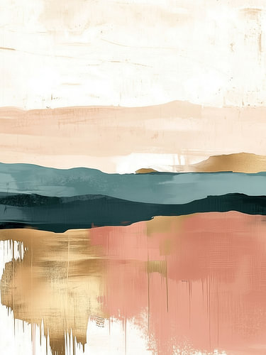 Abstrakte Landschaft in Roségold und Blau