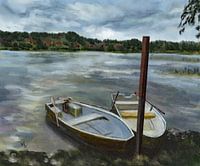 Bateaux sur la rive d'un lac norvégien