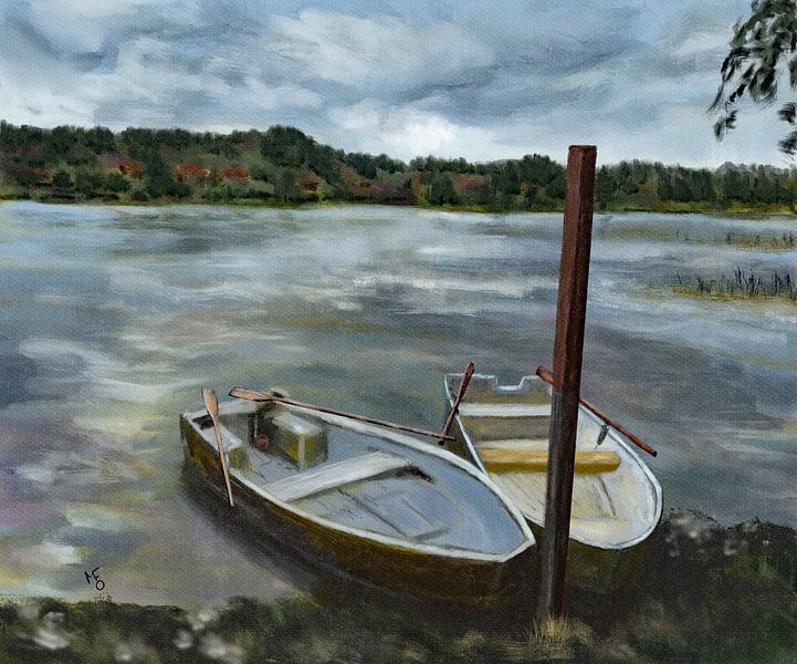 Boats on the Norwegian lakeshore by MFO_Art