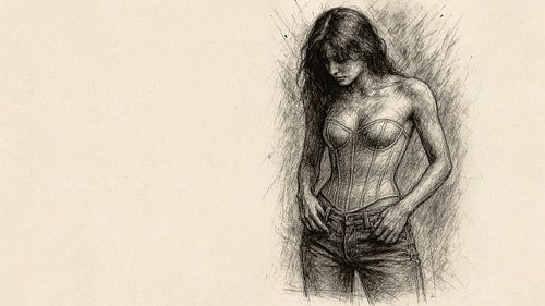 “Whispers in Graphite – Girl in Corset”
